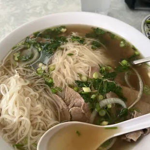 Rare beef pho with extra noodles
