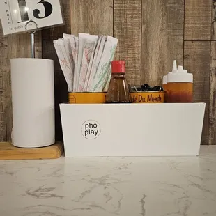 Nice Little set up for sauces and chopsticks