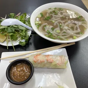 Pho &amp; shrimp spring roll.