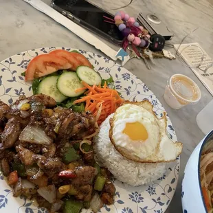 Lemongrass chicken rice platter