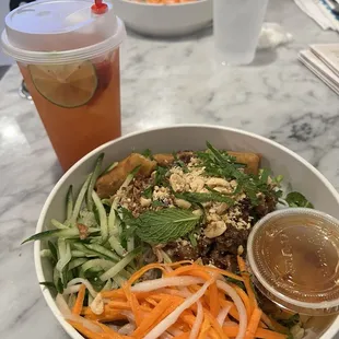 Lemongrass pork rice noodle bowl