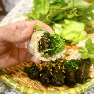 BÒ LÁ LỐT. (They give you rice paper to make your own rolls. I'm getting better at making them).