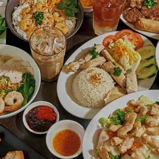a variety of asian food