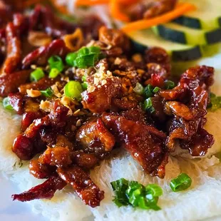 Angel Hair with grilled pork, served with side of fish sauce