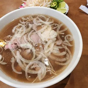 Pho with rare steak. I had them hold the cilantro and scallions.