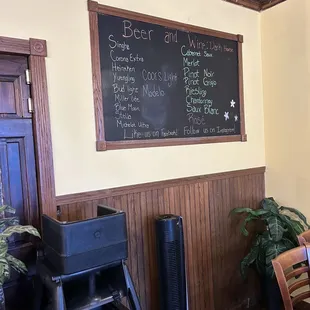 Beer &amp; Wine menu