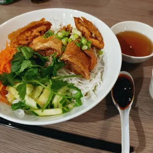Vermicelli with bean curd wrapped shrimp