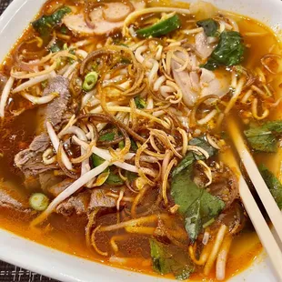 Bun Bo 54. Hue Style Spicy Beef Noodle Soup (take-out)