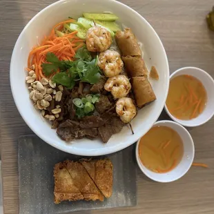 42. Grilled Pork &amp; Egg Roll on Vermicelli add shrimp and bean cake