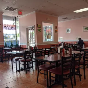 Interior. Not sure if they are still doing limited capacity, but all tables are clean and tidy. Monday at 3pm!