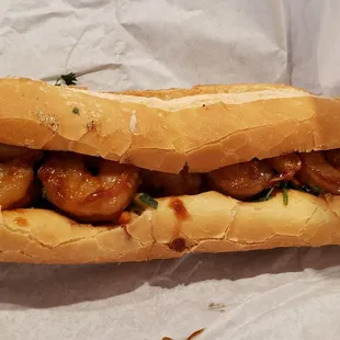 Grilled shrimp banh mi.