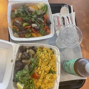Filet mignon noodles and filet mignon fried rice.