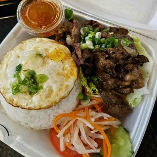 Pho Rose: Grilled Pork Rice with egg plate, healthy portion and made fresh to order, $13. Recommended!