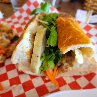 Steamed pork roll (cha lua) banh mi
