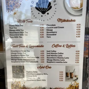 a menu for a coffee shop