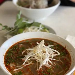 Spicy pho with rare steak