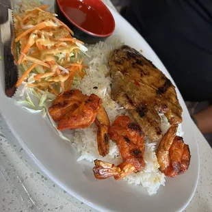 Grilled Pork Chop with grilled shrimp