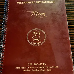 The menu.........phone number, business address, &amp; business hours are listed on the front of this menu.
