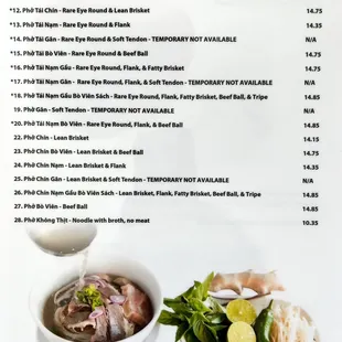 the menu of the restaurant