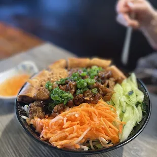 a bowl of food on a table