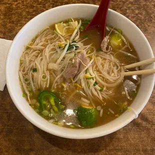 Medium rare steak pho