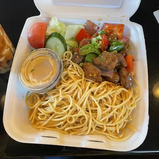 Shaking beef with noodles