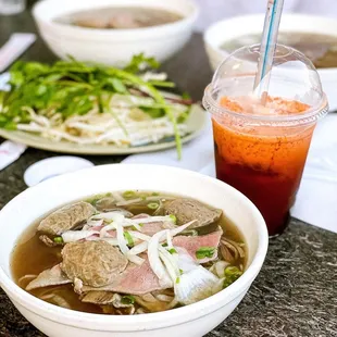 3. Special Combo with Beef Balls, Rare Slice of Steak  B4. Thai's Ice Tea with Milk