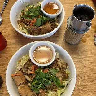 Rice noodle bowls-one chicken and one shrimp.
