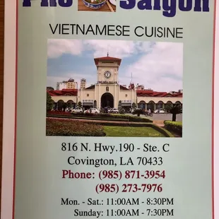 The new menu in Pho Saigon