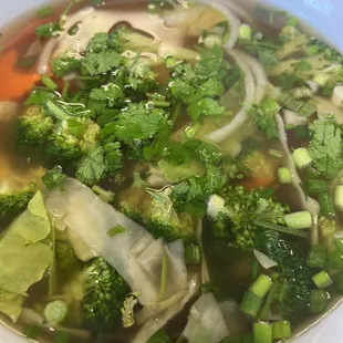 Veggie pho with beef broth