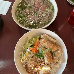 Combination pho &amp; Noodle Bowl with Vegetarian Egg Rolls