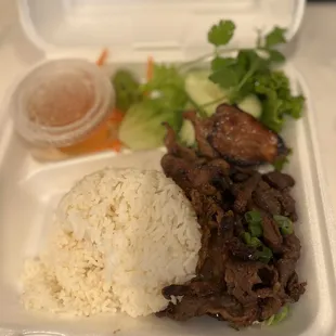 Rice plate with pork and beef