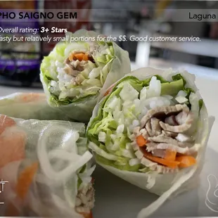 A4) Appetizer - Shrimp &amp; Pork Springs Rolls; Qty: 2 ($7) Okay; peanut sauce was good.