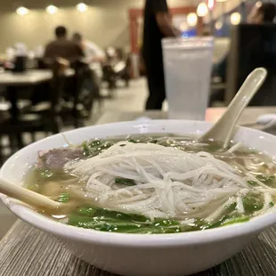 Meatball pho with fatty brisket