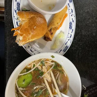 Pho, chicken Banh mi and egg roll--delicious