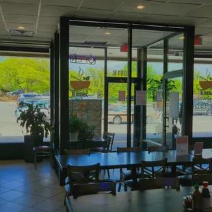 View out of the front windows and door.