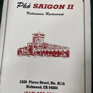 Front of their menu at Pho Saigon Restaurant II in the Pacific East Mall in Richmond.