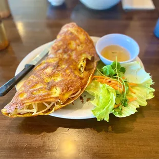 Banh Xeo - crispy crepe with shrimp, pork &amp; bean sprouts