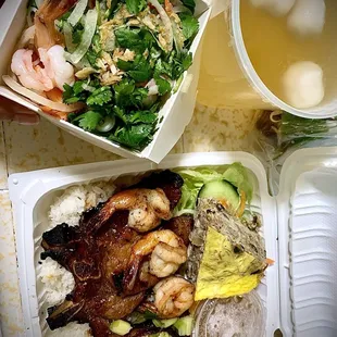 #32 Combo with pork chop and the egg meatloaf thing plus shrimp! We usually get #33 for more meat, but #32 offers a different mix.