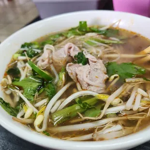 Child size pho with beef.