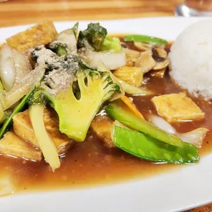 Stir fry vegetables with rice