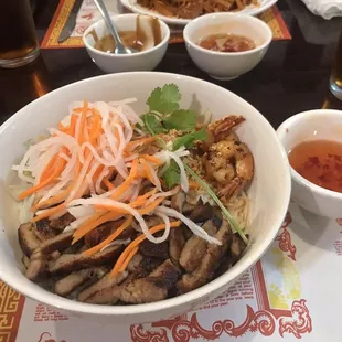 I got the Bun with beef,spring roll, and added grilled shrimp. You can&apos;t beat this.