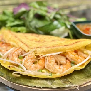 VIETNAMESE CREPE - Filled with Shrimp and Pork belly, mung bean and beansprout