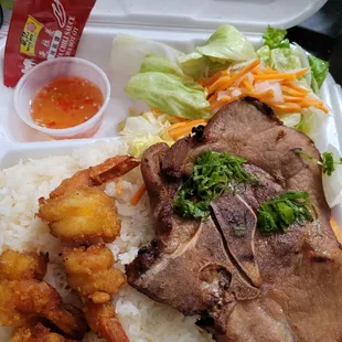 #38 rice dish with pork chop and shrimp