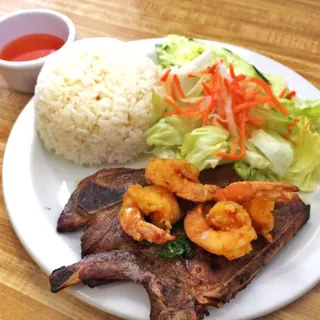 #38 Grilled Pork Chop & Prawn Over Rice - Com Suon Nuong, Tom Nuong