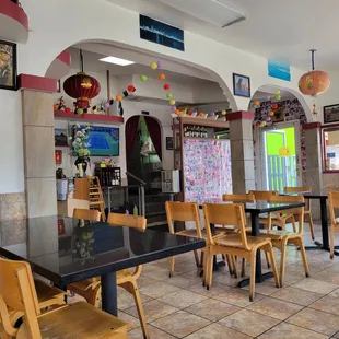 tables and chairs in a restaurant