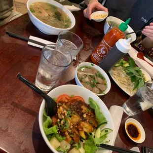 a table full of asian food