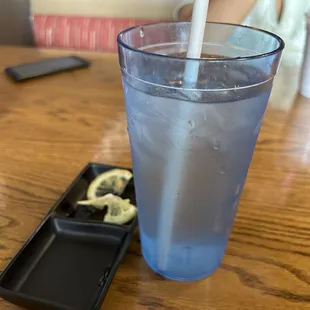 Water with recyclable biodegradable straw! Yay! Love it