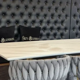 a table and chairs in a restaurant