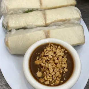 Veggie Spring Rolls $9 it lacked flavor on its own but was very good with the peanut sauce
